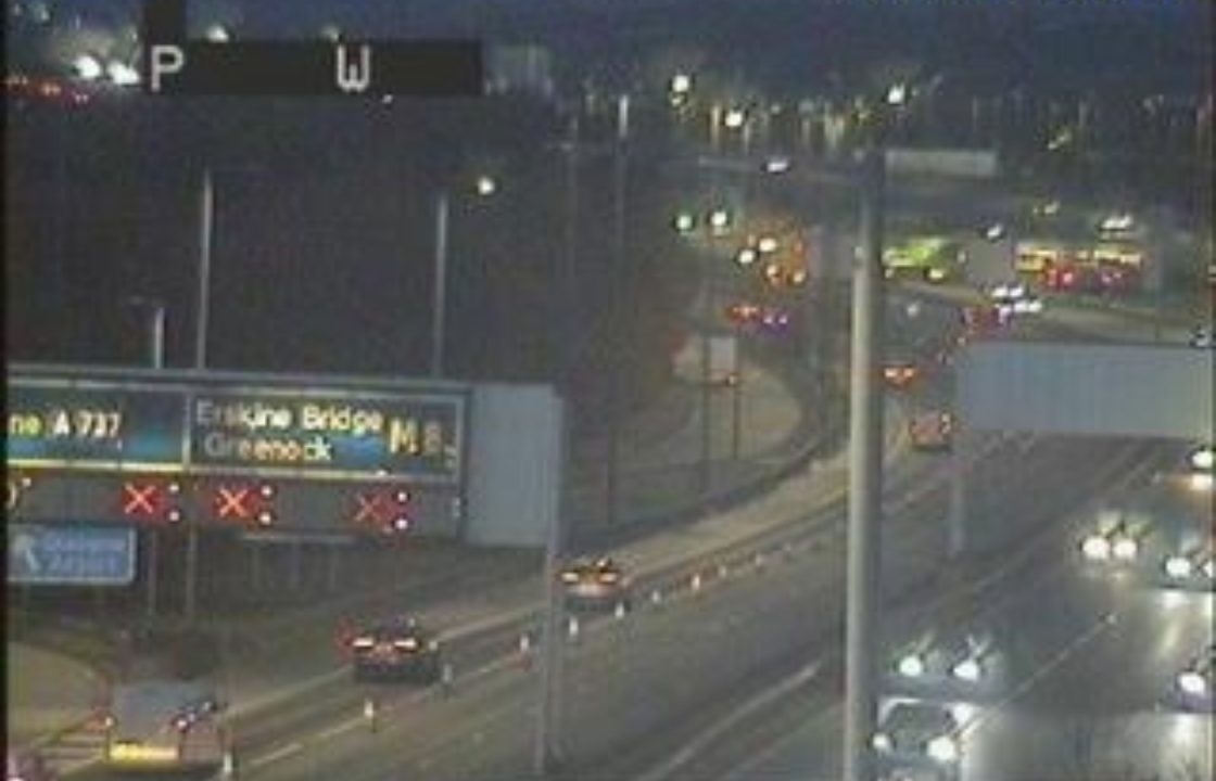 M8 westbound at Glasgow Airport blocked during rush hour after vehicle bursts into flames