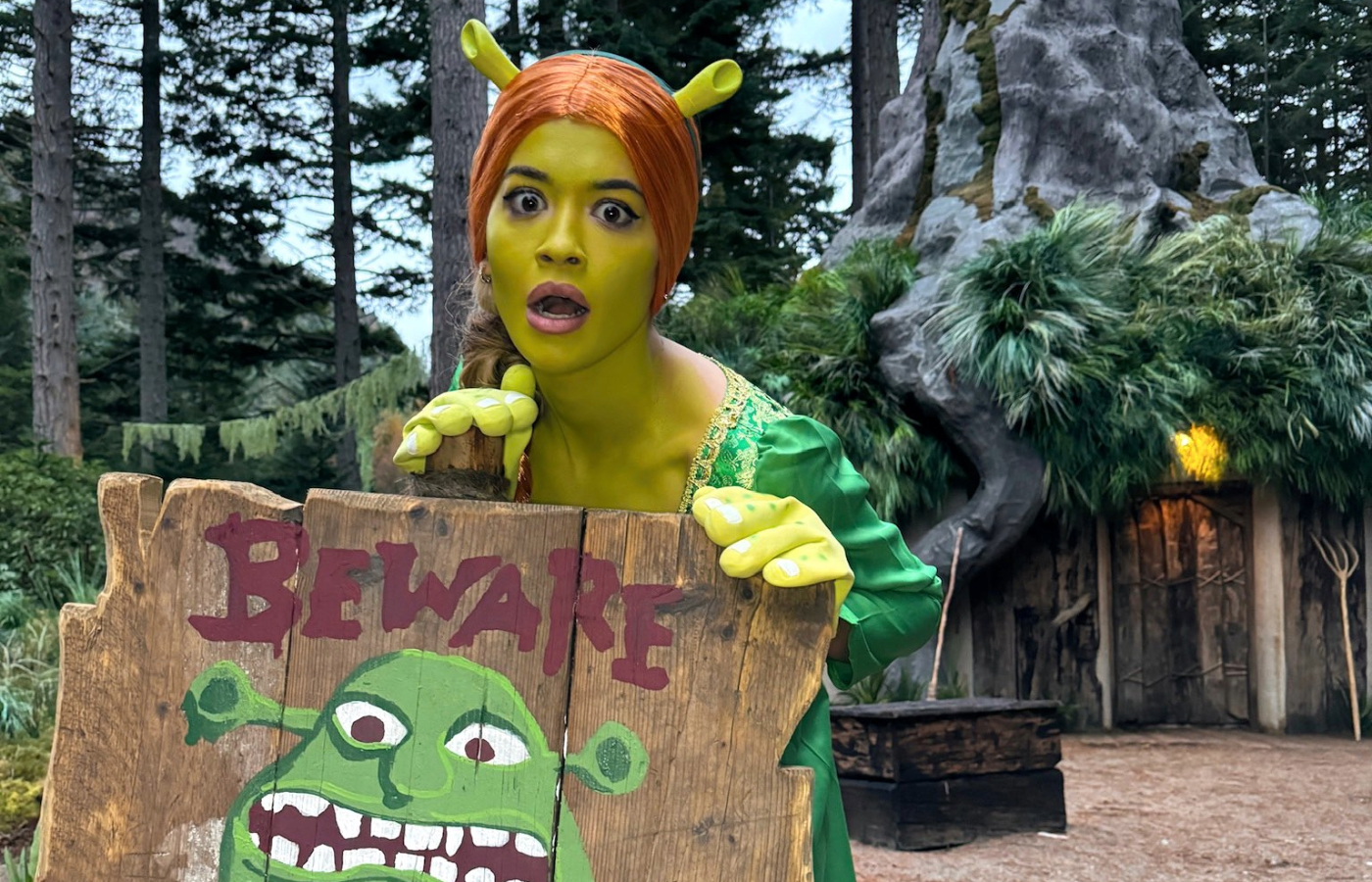 Rita Ora at Shrek's Swamp.