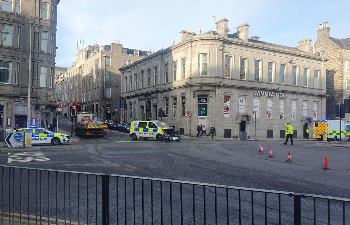 Female police officer hospitalised in marked police car collision in Aberdeen