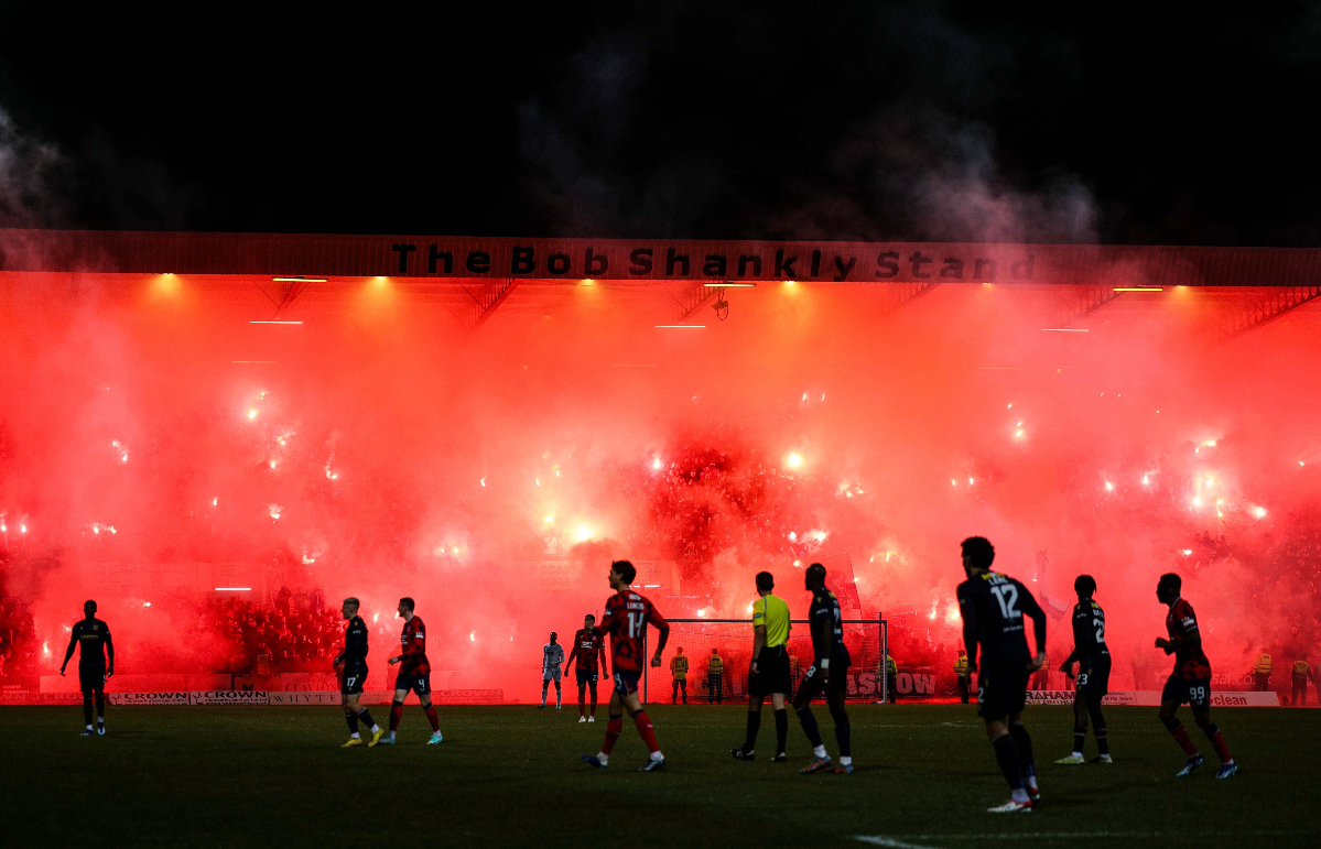Pyro: Rangers fans light up the Bob Shankly stand causing game to be delayed. 