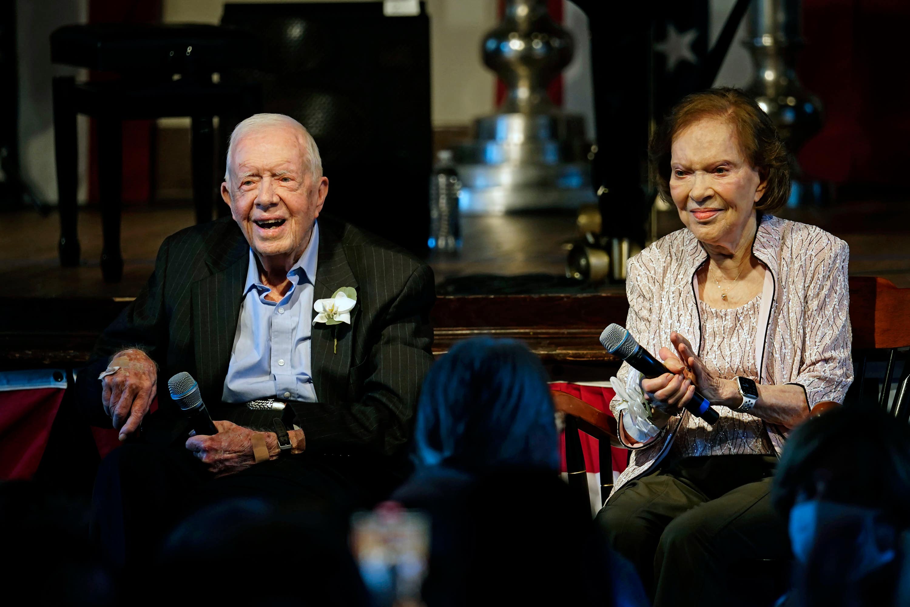 Former US president Jimmy Carter and his wife, former first lady Rosalynn, celebrate their 75th wedding anniversary.