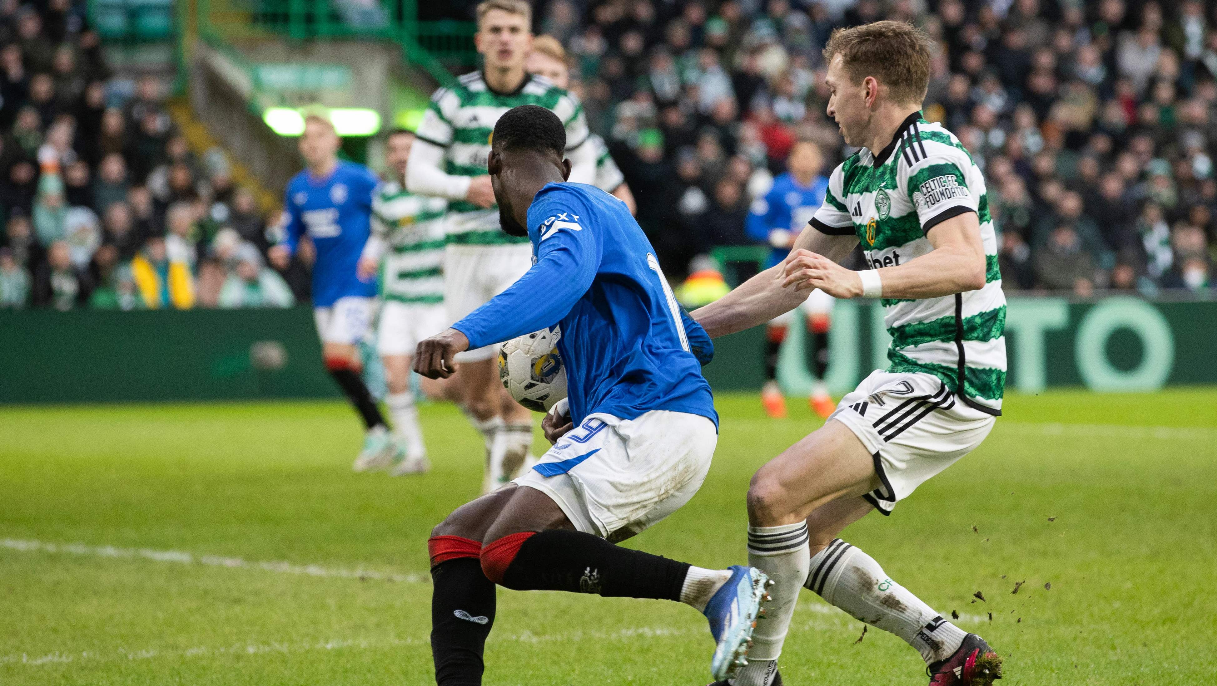 Alistair Johnston and Abdallah Sima were involved in a flashpoint in the Old Firm derby. Photo: SNS Group.
