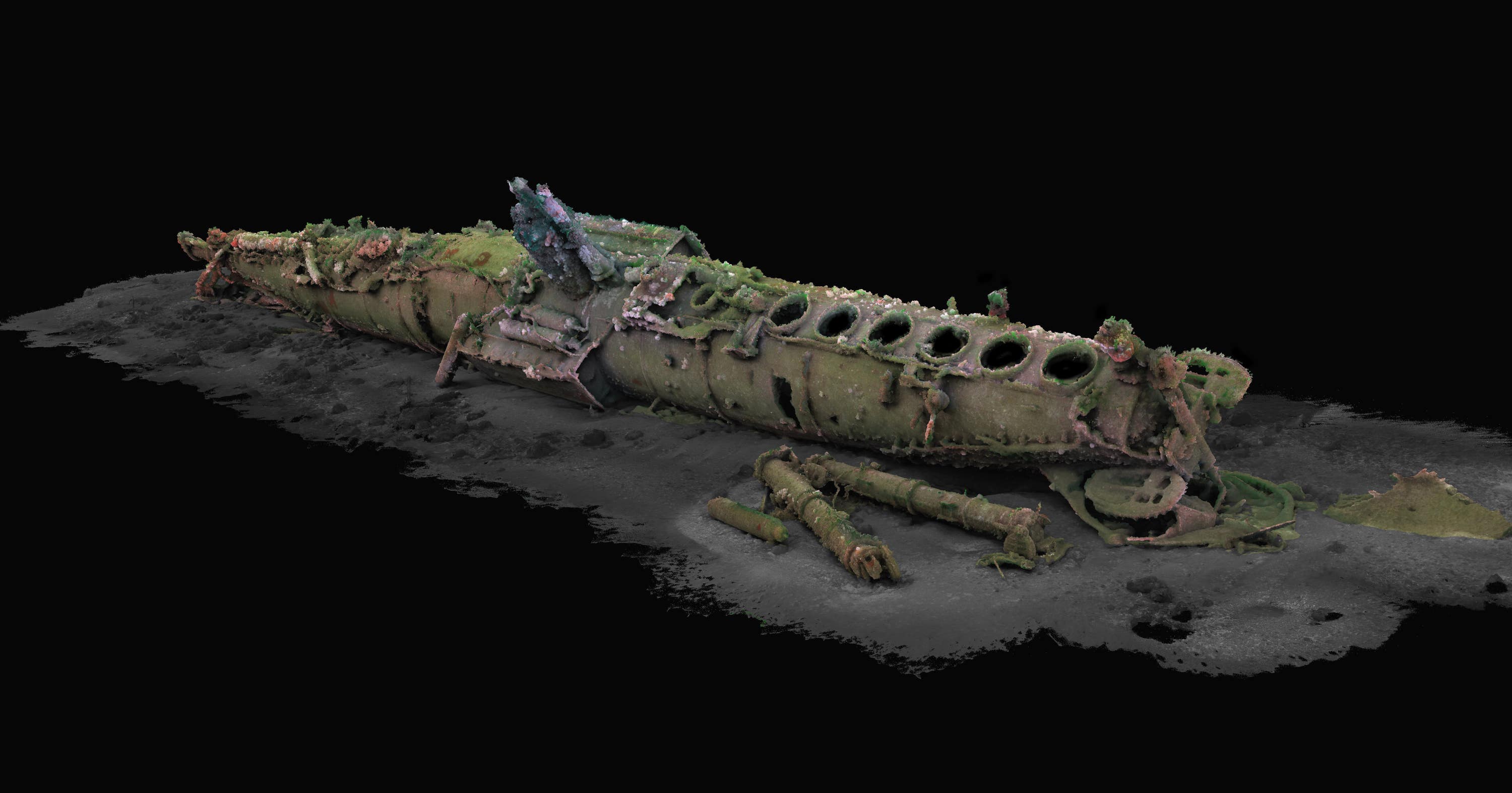 The wreck of UC-71 on the seabed.
