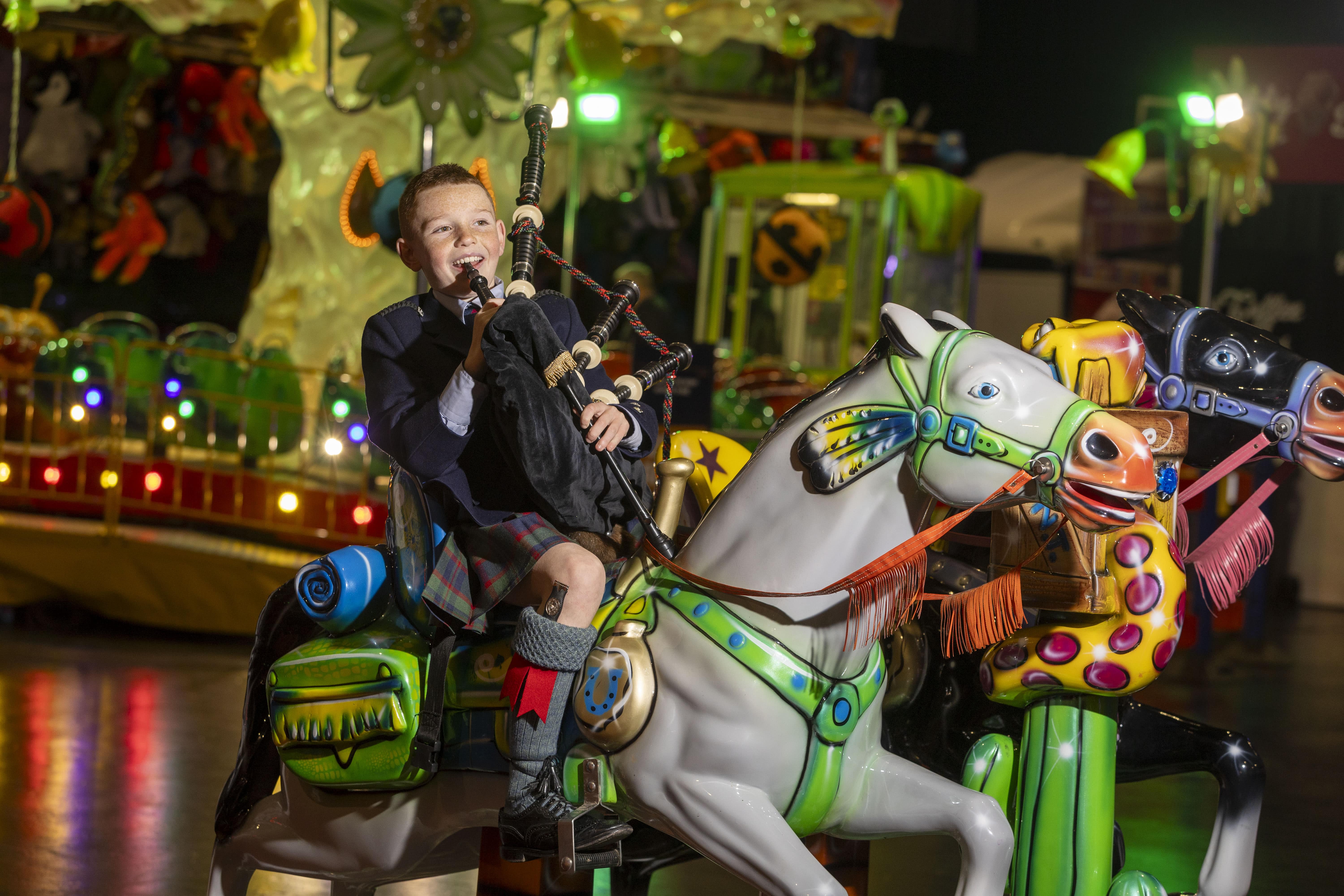 Ten-year-old bagpiper Jack Folan at the Irn-Bru Carnival