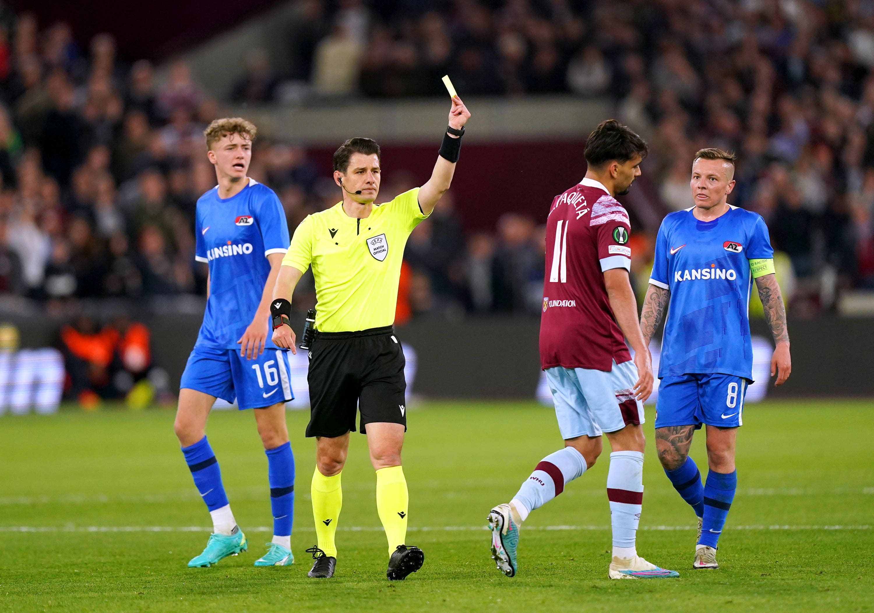 <em>Halil Umut Meler took charge of West Ham’s UEFA Conference League semi-final against AZ Alkmaar (Mike Egerton/PA)</em>”/><cite class=cite></cite></div><figcaption aria-hidden=true><em>Halil Umut Meler took charge of West Ham’s UEFA Conference League semi-final against AZ Alkmaar (Mike Egerton/PA)</em> <cite class=hidden></cite></figcaption></figure><p>Turkey’s president, Recep Tayyip Erdogan, was quoted in Turkish media condemning the attack, and the Turkish Football Federation swiftly announced the suspension.</p><p>In a statement, it blamed the “despicable attack” on a years-long toxic culture towards referees that it said had been fostered by many players and club officials.</p><p>“The irresponsible statements of club presidents, managers, coaches and TV commentators targeting referees have paved the way for this vile attack today,” said the TFF.</p><p>“In coordination with our State, all the criminal proceedings they deserve have begun to be implemented against those responsible and instigators of this inhumane attack. The responsible club, its president, its managers and all criminals who attacked Meler will be punished in the most severe way.</p><p>“By the decision of the TFF Board of Directors, matches in all leagues have been postponed indefinitely.”</p><p>According to Turkish media, both Meler and Koca were subsequently taken to hospital, with Koca under guard and expected to be detained following treatment.</p><p>The 37-year-old Meler is on UEFA’s elite list and has previously officiated in the UEFA Europa League. He also took charge of West Ham’s Conference League semi-final first leg against AZ Alkmaar last season.</p><p>President Erdogan said in a statement: “I condemn the attack on referee Halil Umut Meler after the MKE Ankaragucu-Caykur Rizespor match played this evening, and I wish him a speedy recovery.</p><p>“Sports means peace and brotherhood. Sports are incompatible with violence. We will never allow violence to take place in Turkish sports.”</p><p>MKE Ankaragucu apologised for the attack by their president issuing a statement which read: “We are saddened by the incident that took place this evening. We apologise to the Turkish football public and the entire sports community for the sad incident that occurred after the Caykur Rizespor match at Eryaman Stadium.”</p><p>Caykur Rizespor responded by condemning the attack and wishing Meler a speedy recovery. A statement on their website read: “We strongly condemn the undesirable events that occurred after the Ankaragücü match we played today. We wish the entire referee community, especially the referee of the match, Halil Umut Meler, to get well soon.”</p><div class=
