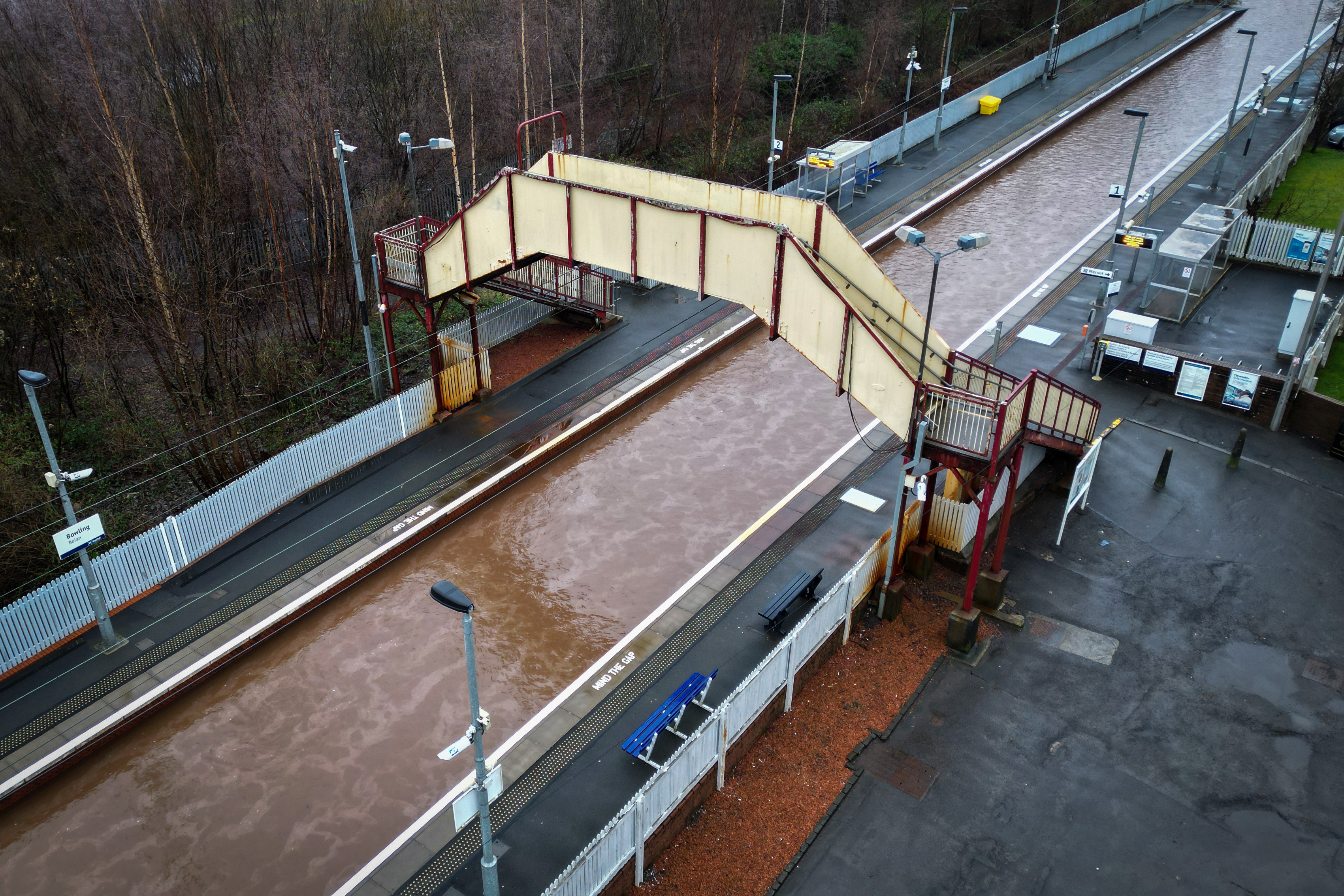 The flooded railway line at Bowling station on December 27, amid Storm Gerrit.
