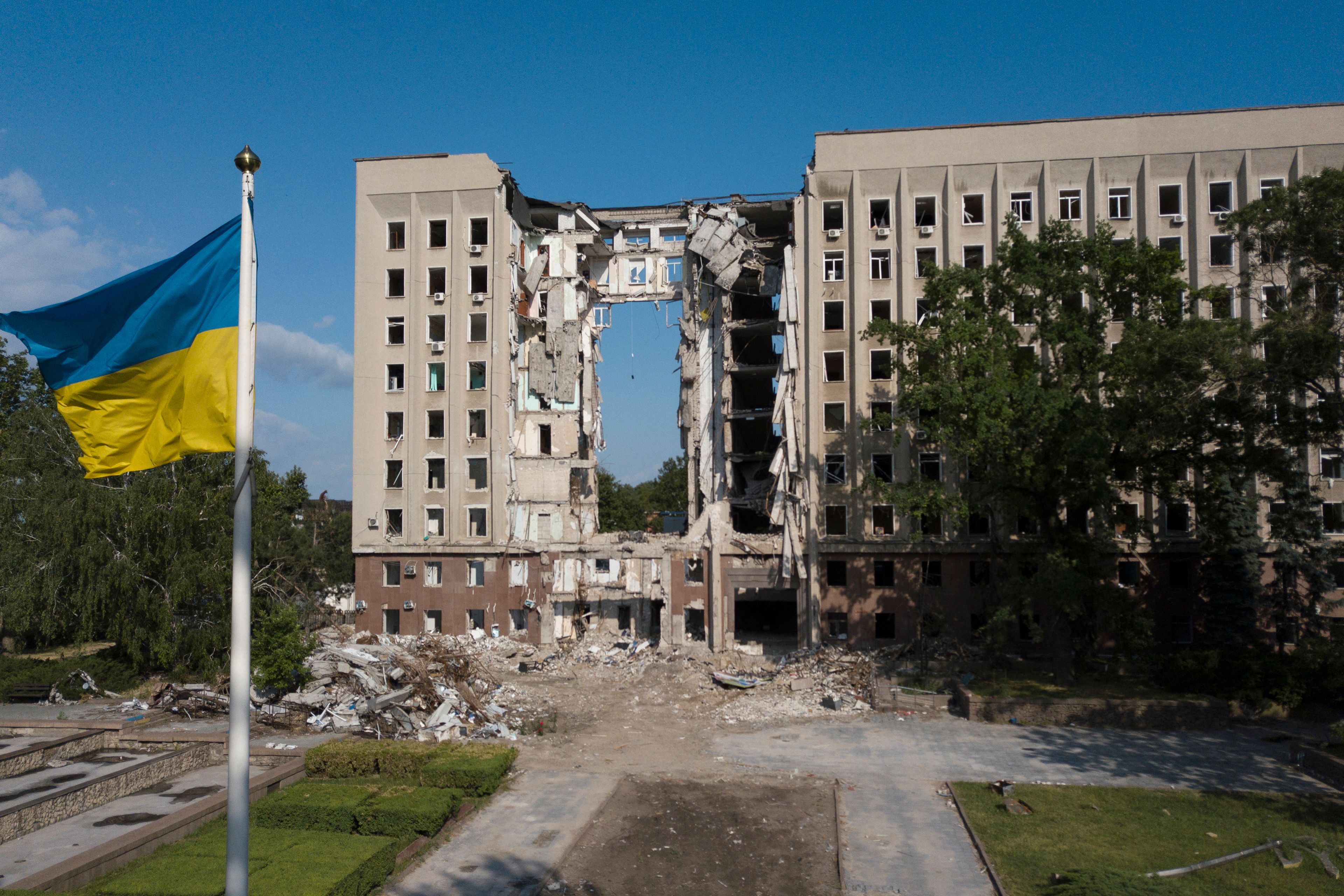 The regional government building destroyed by a Russian missile strike in March 2022, in the southern Ukrainian city of Mykolaiv.