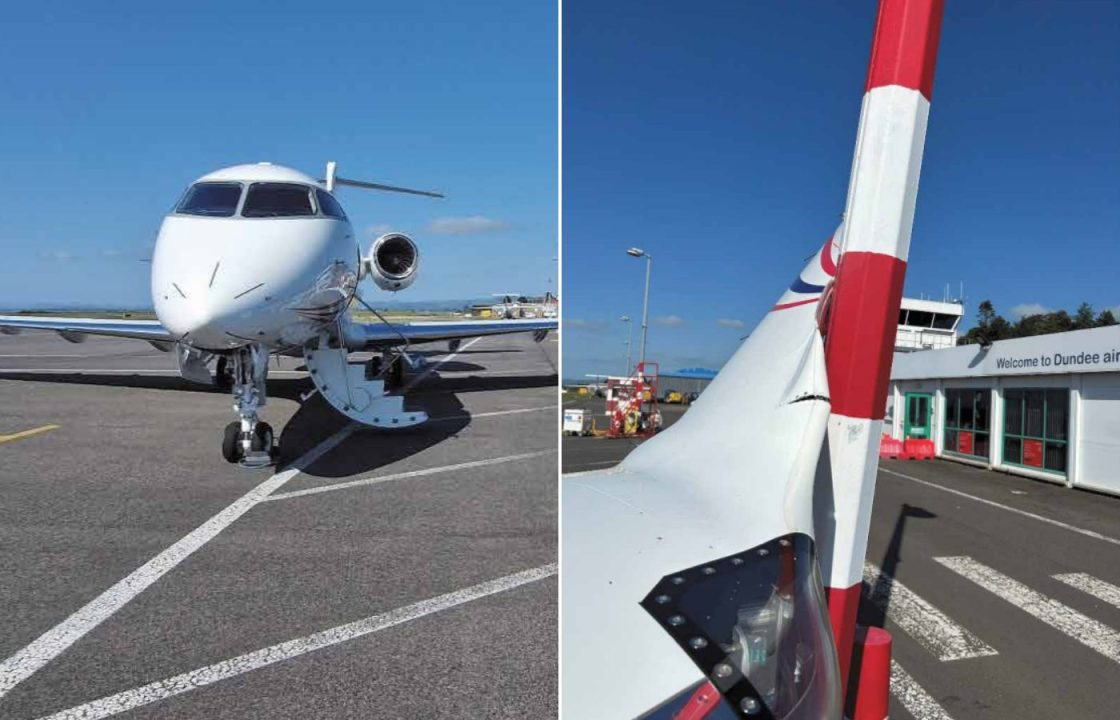 Bombardier Challenger 350 Plane damaged after colliding with lamppost at Dundee Airport