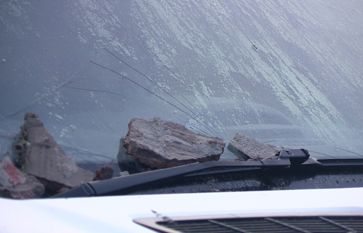 Rubble blown by Storm Gerrit smashed a van windshield in Lerwick, Shetland.