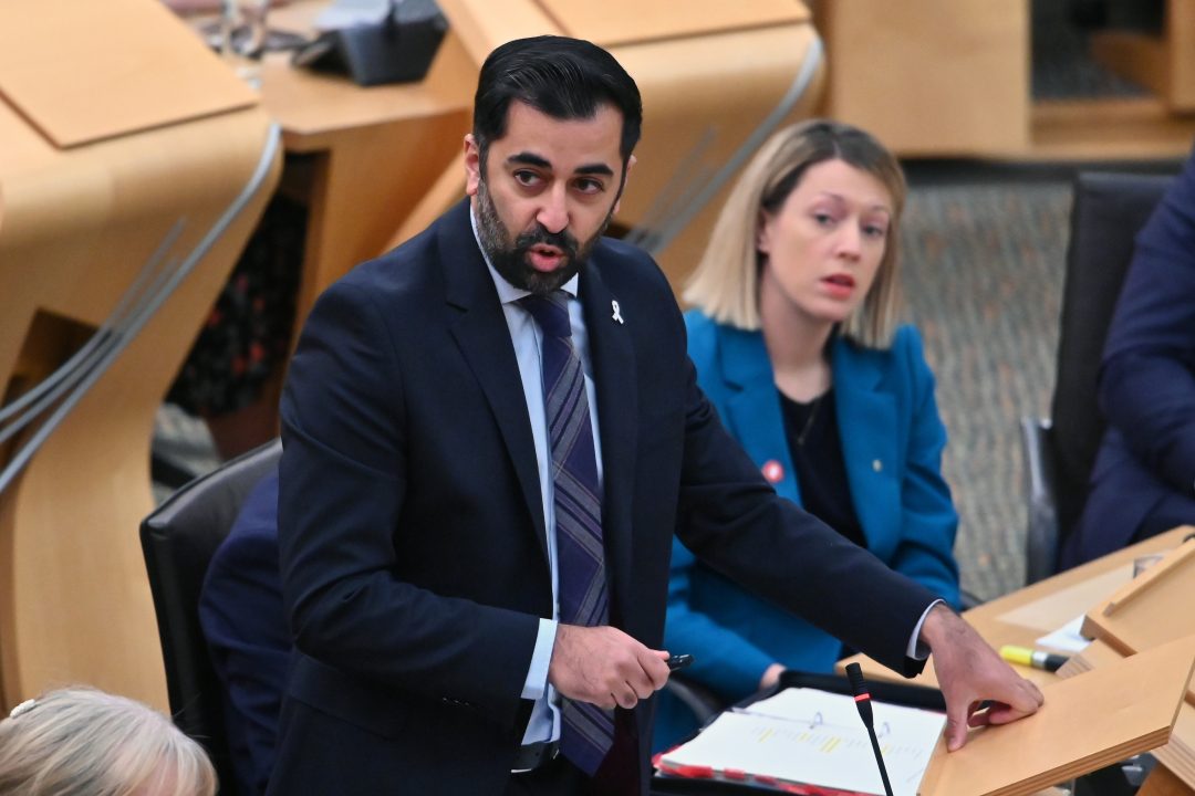 EDINBURGH, SCOTLAND - DECEMBER 7: First Minister Humza Yousaf during First Minister's Questions in the Scottish Parliament, on December 7, 2023 in Edinburgh, Scotland. (Photo by Ken Jack/Getty Images)