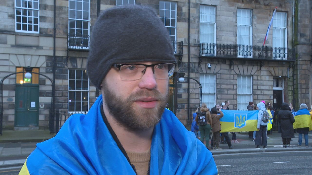 Marjan Pokhylyy, of the Ukrainian Victory Campaign, attended the protest outside the Russian consulate in Edinburgh.