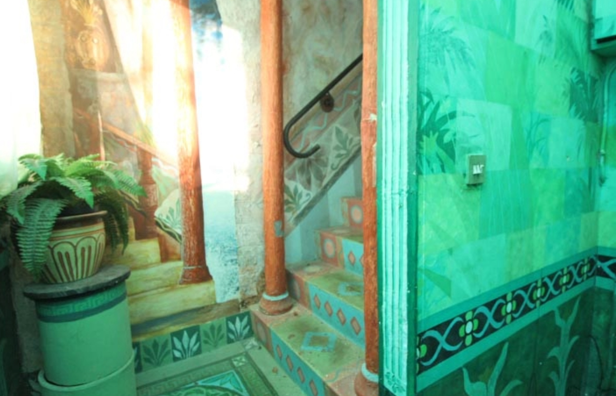 The interior of Dawson's home encompasses his art style.