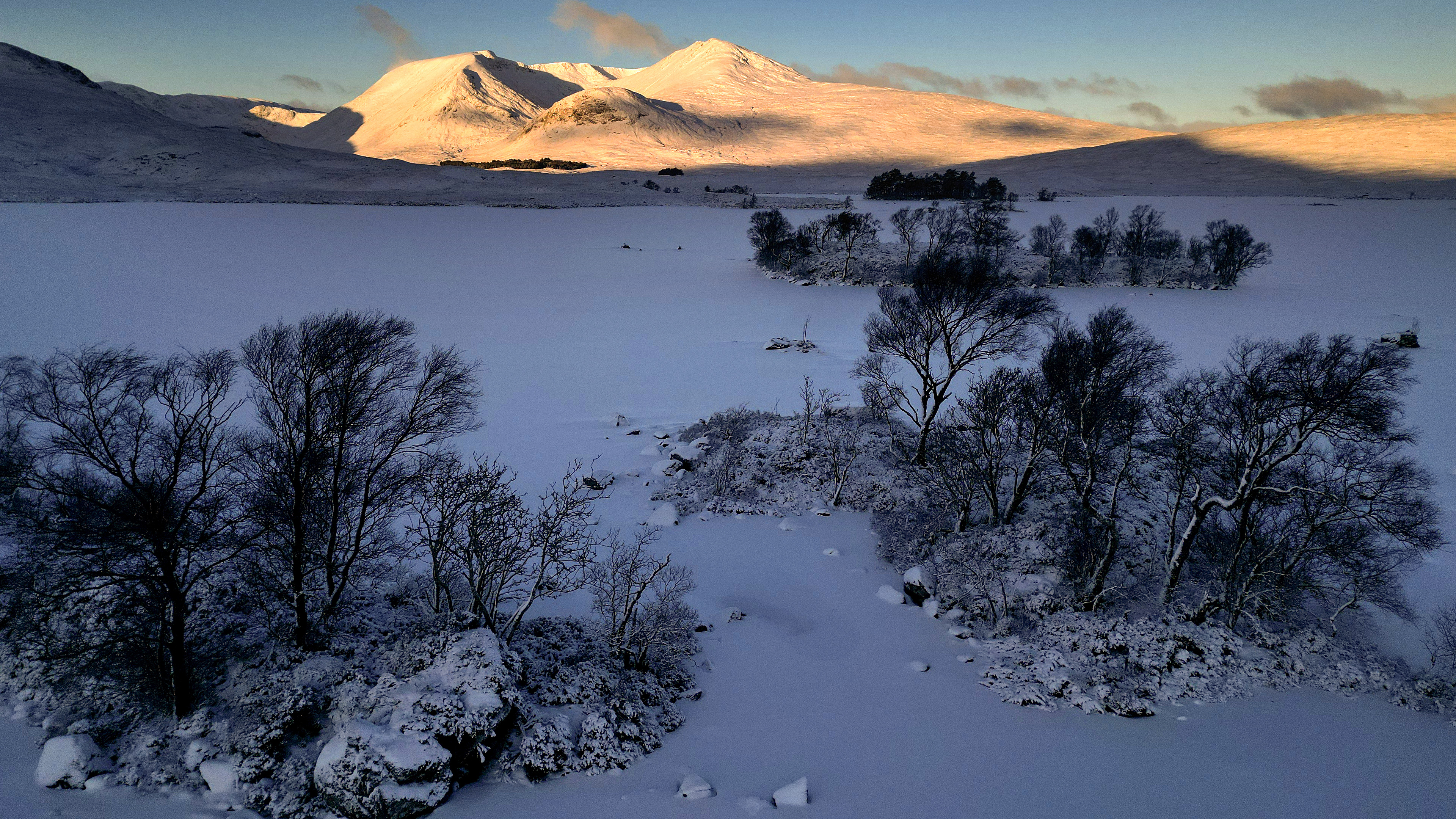 Frozen Lochan na Achlaise on January 17, 2024 in Rannoch Moor.