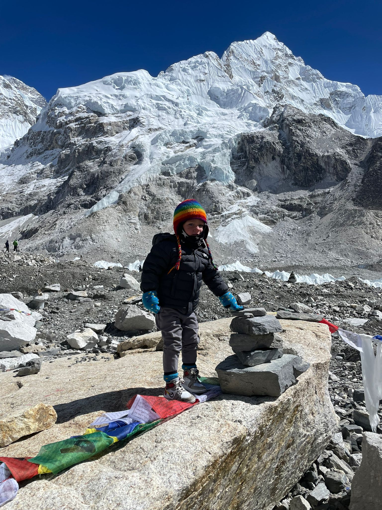 Toddler Carter Dallas at Everest's Base Camp.