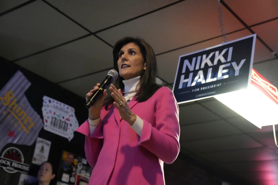 Nikki Haley speaks to supporters gathered for one of her final stops ahead of Iowa’s Republican caucus