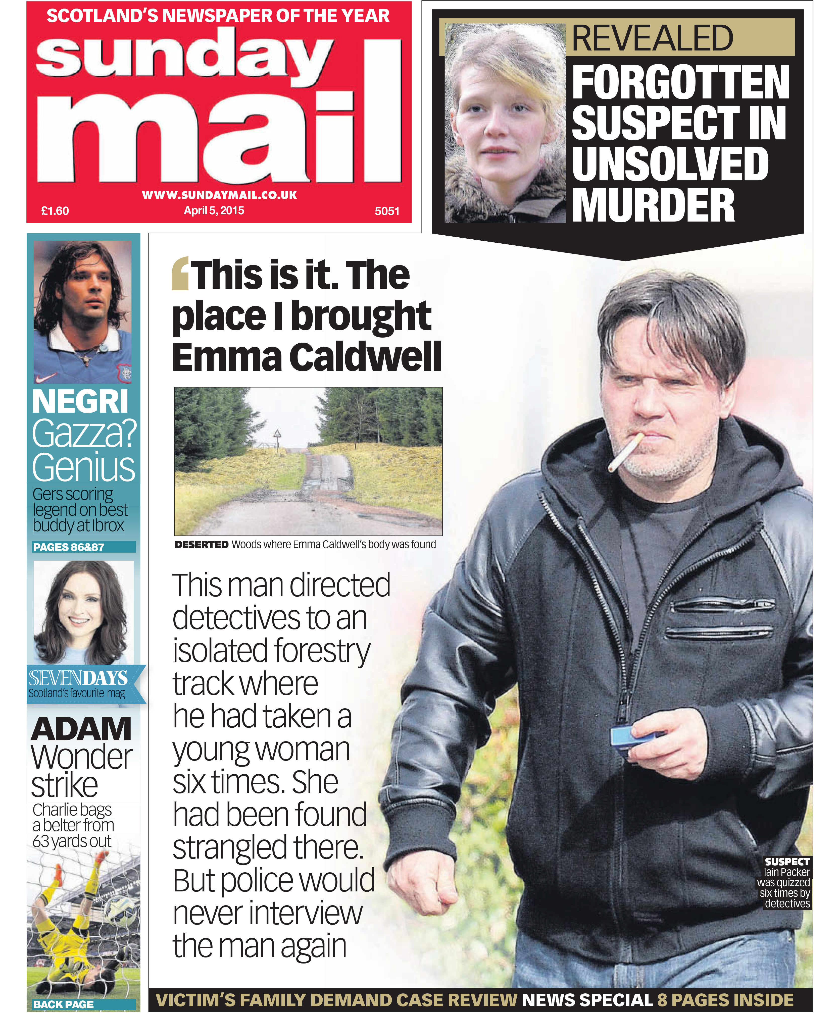 Sunday Mail front page, April 5, 2015.
