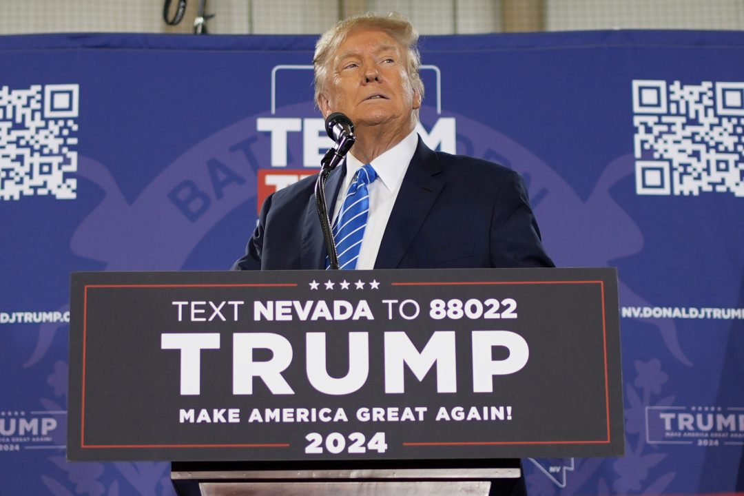 Former president Donald Trump speaks at a campaign event on January 27 in Las Vegas