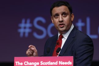 GLASGOW, SCOTLAND - FEBRUARY 16: Anas Sarwar MSP, Leader of the Scottish Labour Party addresses the Scottish Labour Party annual conference at the Scottish Event Campus (SEC) on February 16, 2024 in Glasgow, Scotland. (Photo by Jeff J Mitchell/Getty Images)