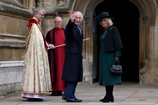 King Charles and Queen arrive for Windsor Castle Easter Sunday church service without Wales family