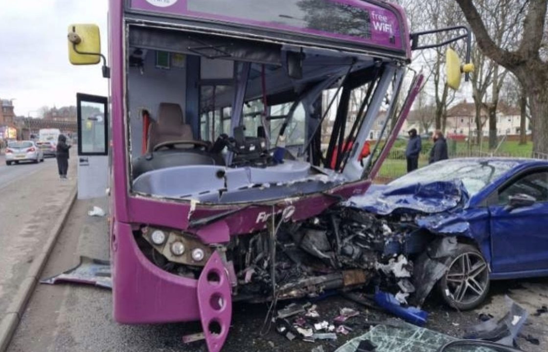 Two people taken to hospital after crash between car and bus on Dumbarton Road, Glasgow