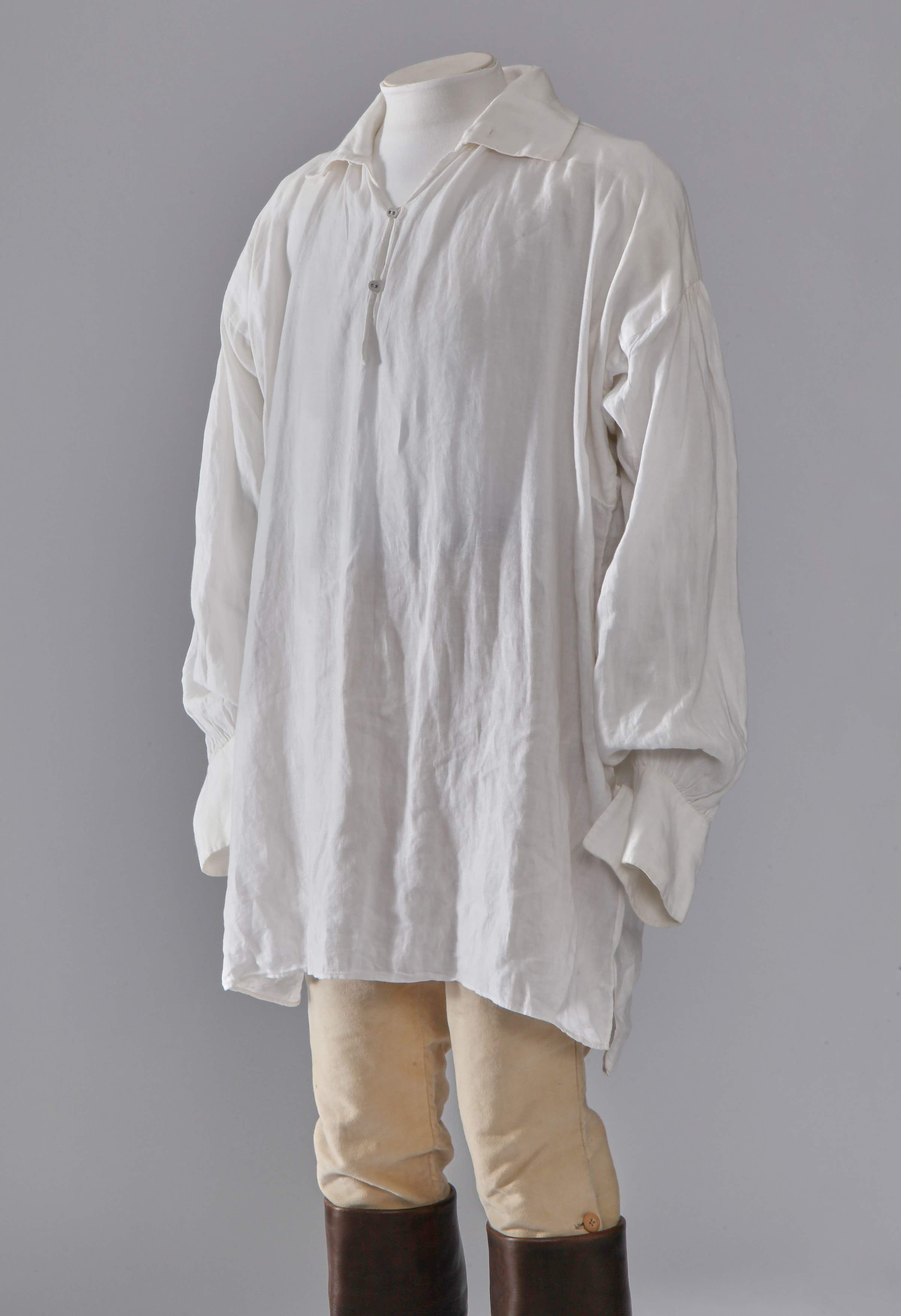 A shirt worn by Colin Firth when he swims in a lake during the TV series adaption of Jane Austen’s classic novel Pride And Prejudice.