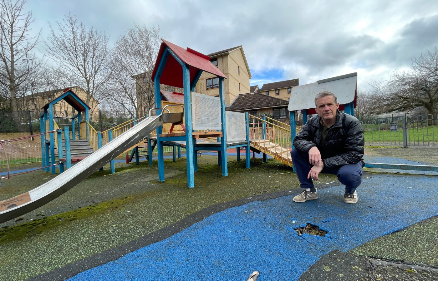 Councillor Christopher Cowdy at the play area in Stateford’s Moat Drive.