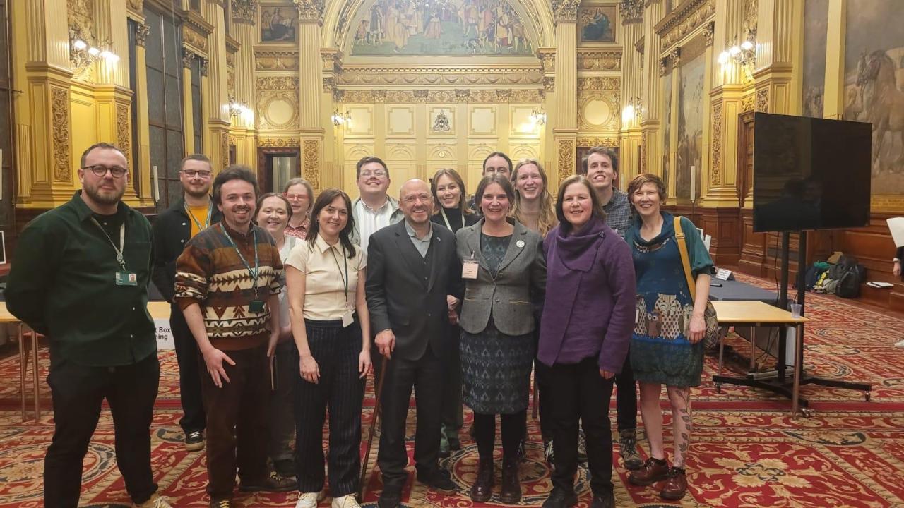 Scottish Green councillors celebrate the victory of the party's first-ever by-election wins.
