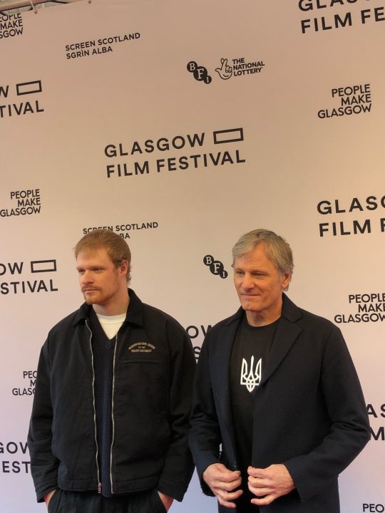 Viggo Mortensen and Solly McLeod on the red carpet at the UK premiere of The Dead Don’t Hurt