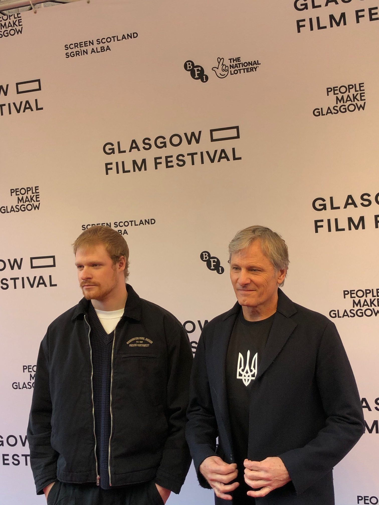 Viggo Mortensen and Solly McLeod on the red carpet at the UK premiere of The Dead Don’t Hurt