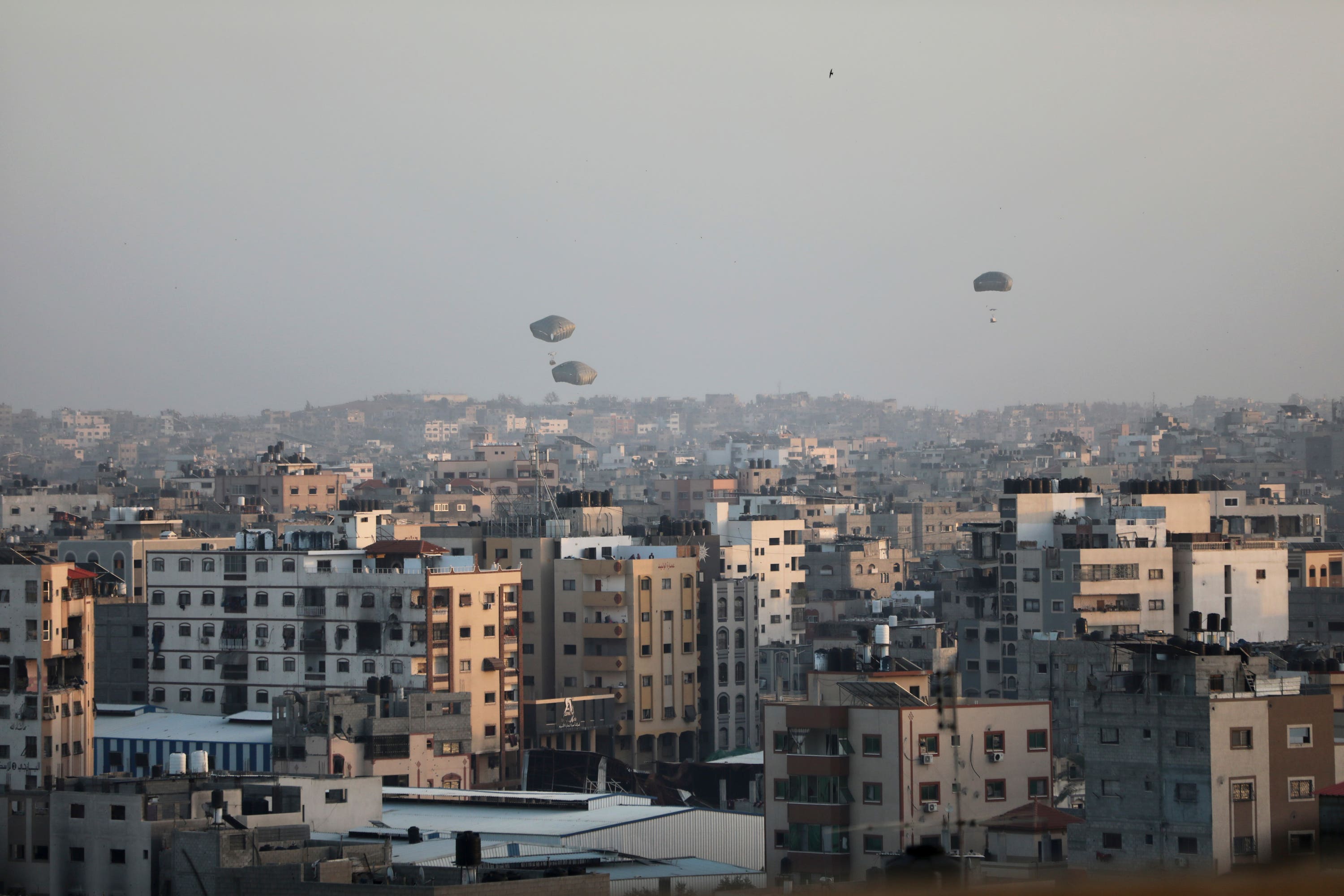 Humanitarian aid was airdropped into Gaza on Saturday.