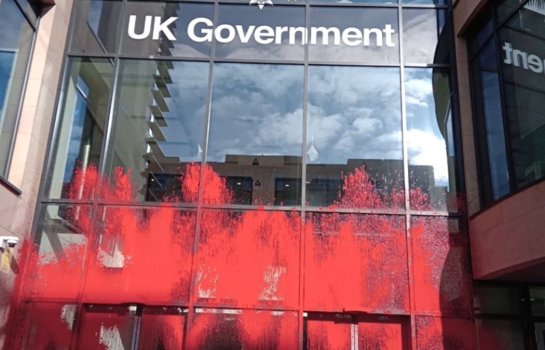 Red paint sprayed on UK Government building in Gaza protest