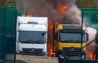 Three articulated lorries burst into flames at industrial estate in Cumbernauld
