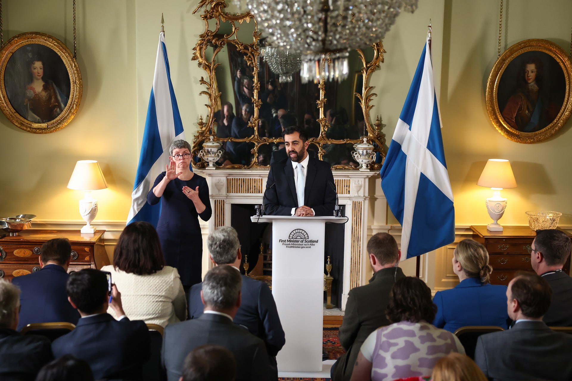 EDINBURGH, SCOTLAND - APRIL 25: Scottish First Minister Humza Yousaf holds a press conference as he announces the SNP will withdraw from the Bute House Agreement, at Bute House on April 25, 2024 in Edinburgh, Scotland.