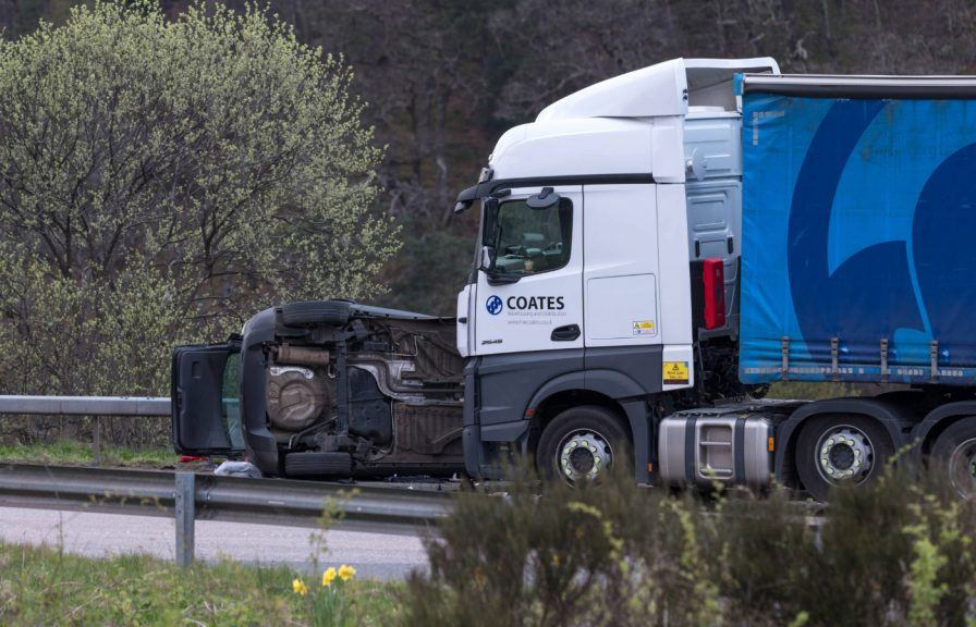 Man dies and three in hospital after car and lorry crash on A95 near ...