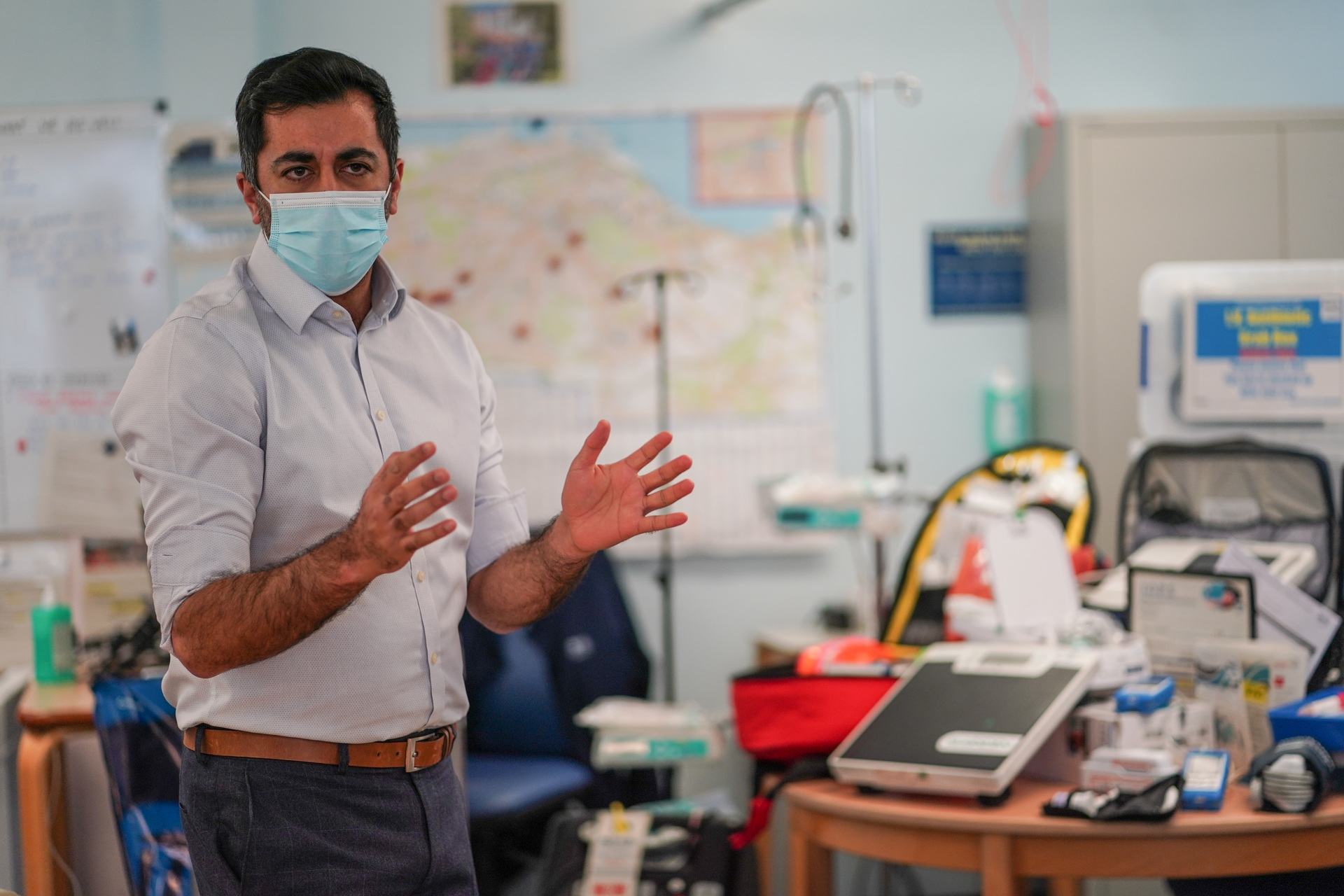 Scottish health secretary Humza Yousaf is seen during a visit at Liberton Hospital on January 11, 2022 in Edinburgh.