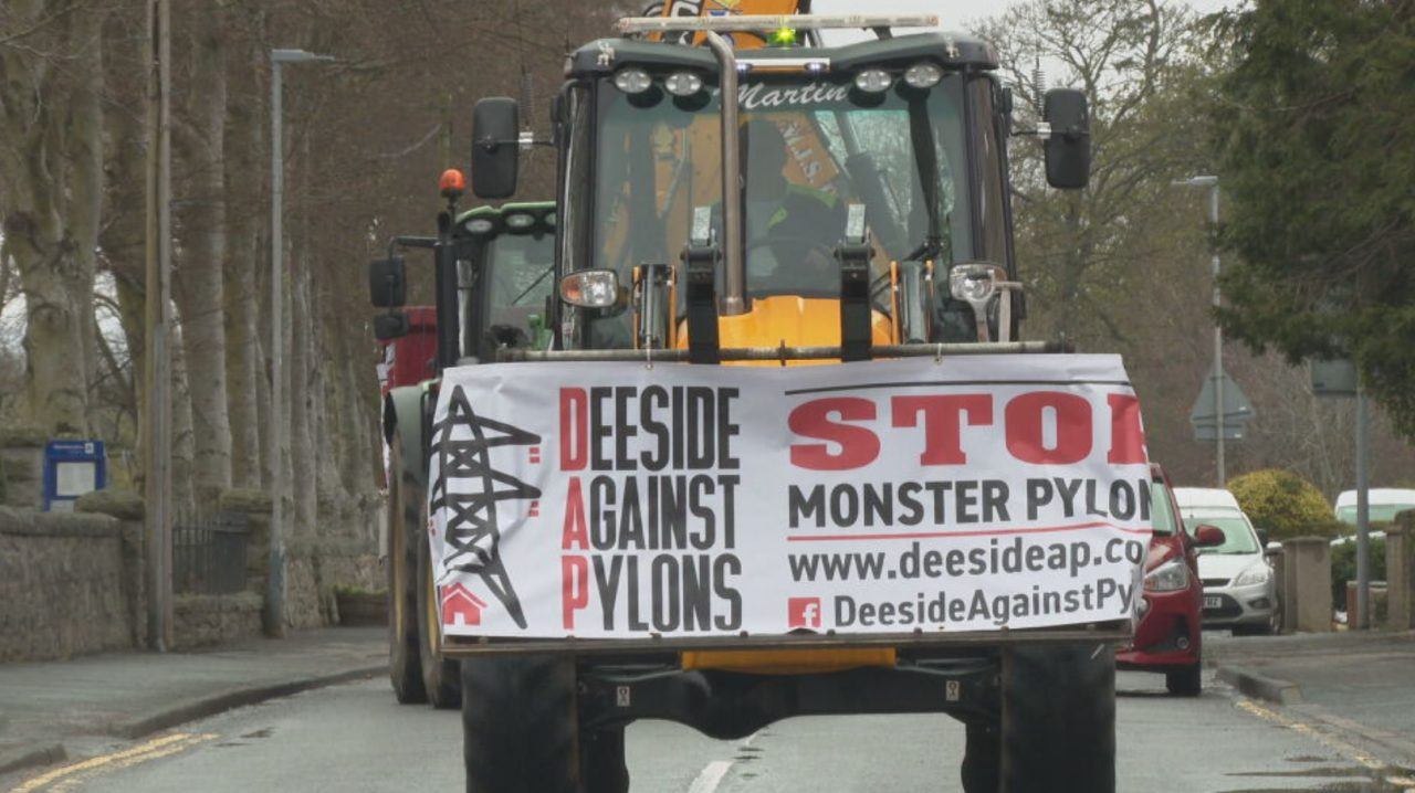 SSEN’s ‘monster pylon’ plan across Aberdeenshire prompts farmers’ tractor protest