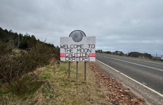 ‘Welcome to the Moon- caution craters’ sign appears on road in Caithness plagued by potholes