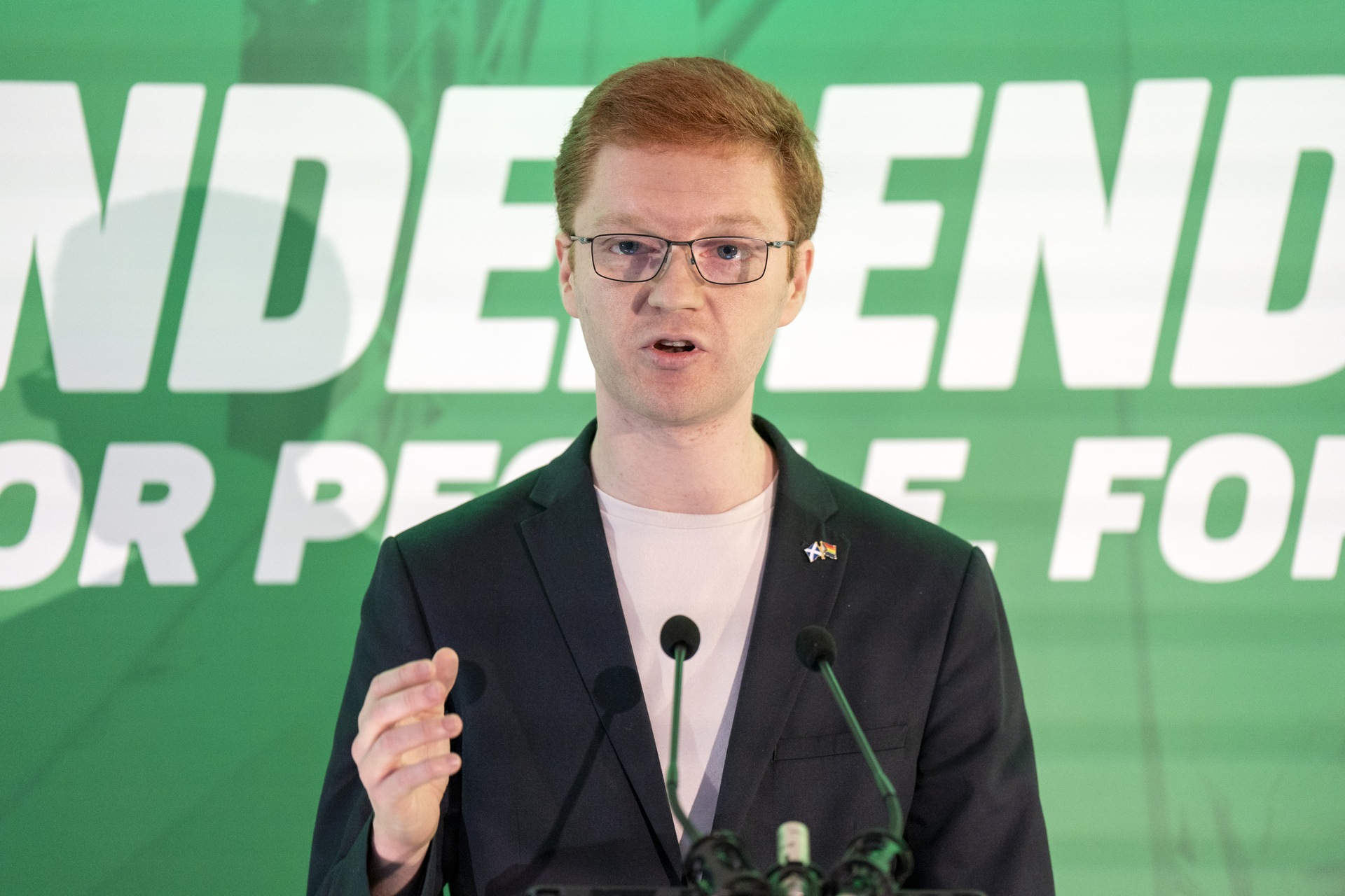 Scottish Green Party's Ross Greer MSP at the 2023 Scottish Green Party Spring Conference at the Golden Jubilee Conference Centre in Clydebank. Picture date: Saturday March 25, 2023.