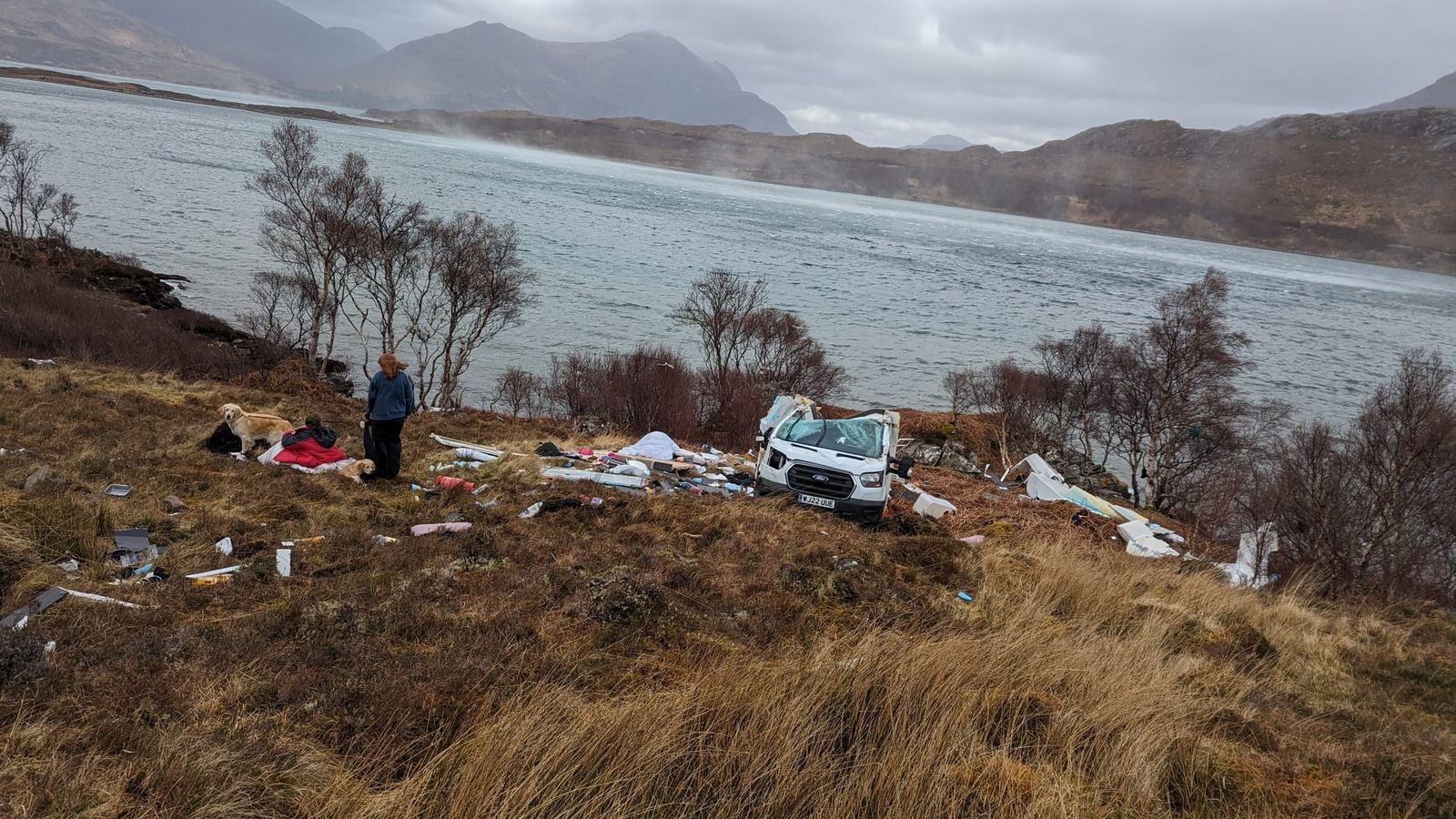 The campervan was destroyed after being ravaged by Storm Kathleen.