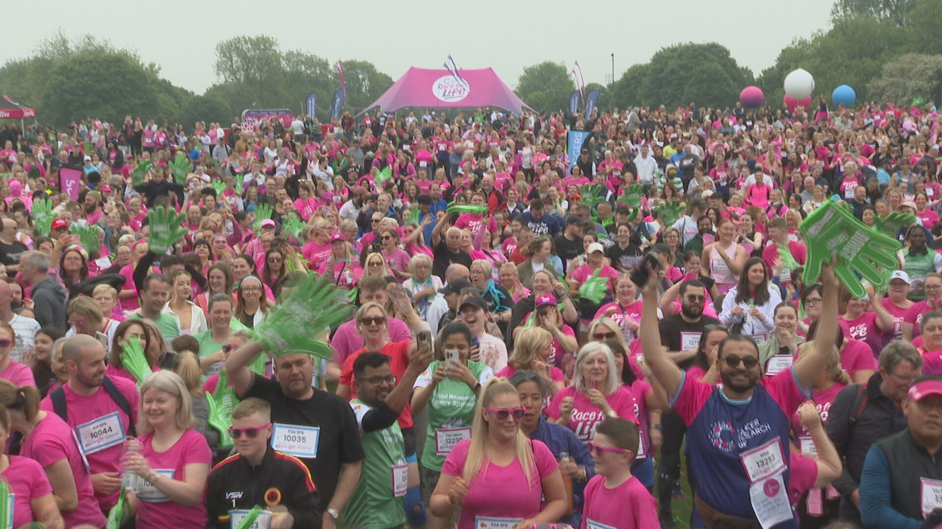 Glasgow Green was awash with pink as thousands of people gathered at the starting line for the annual Race for Life event.