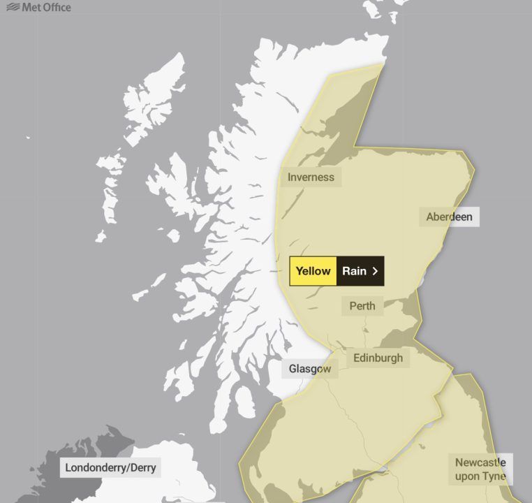 The yellow weather warning comes into force at 12pm on Wednesday and remains in place until 6pm.