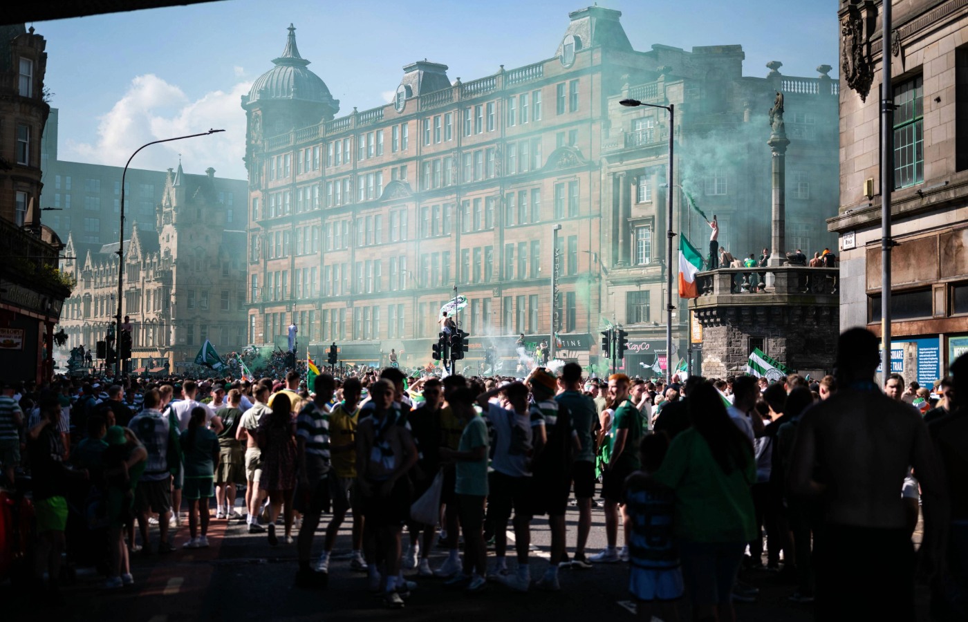 Around 25,000 people gathered in Merchant City, Glasgow on Saturday to celebrate Celtic winning the Scottish Premiership title.