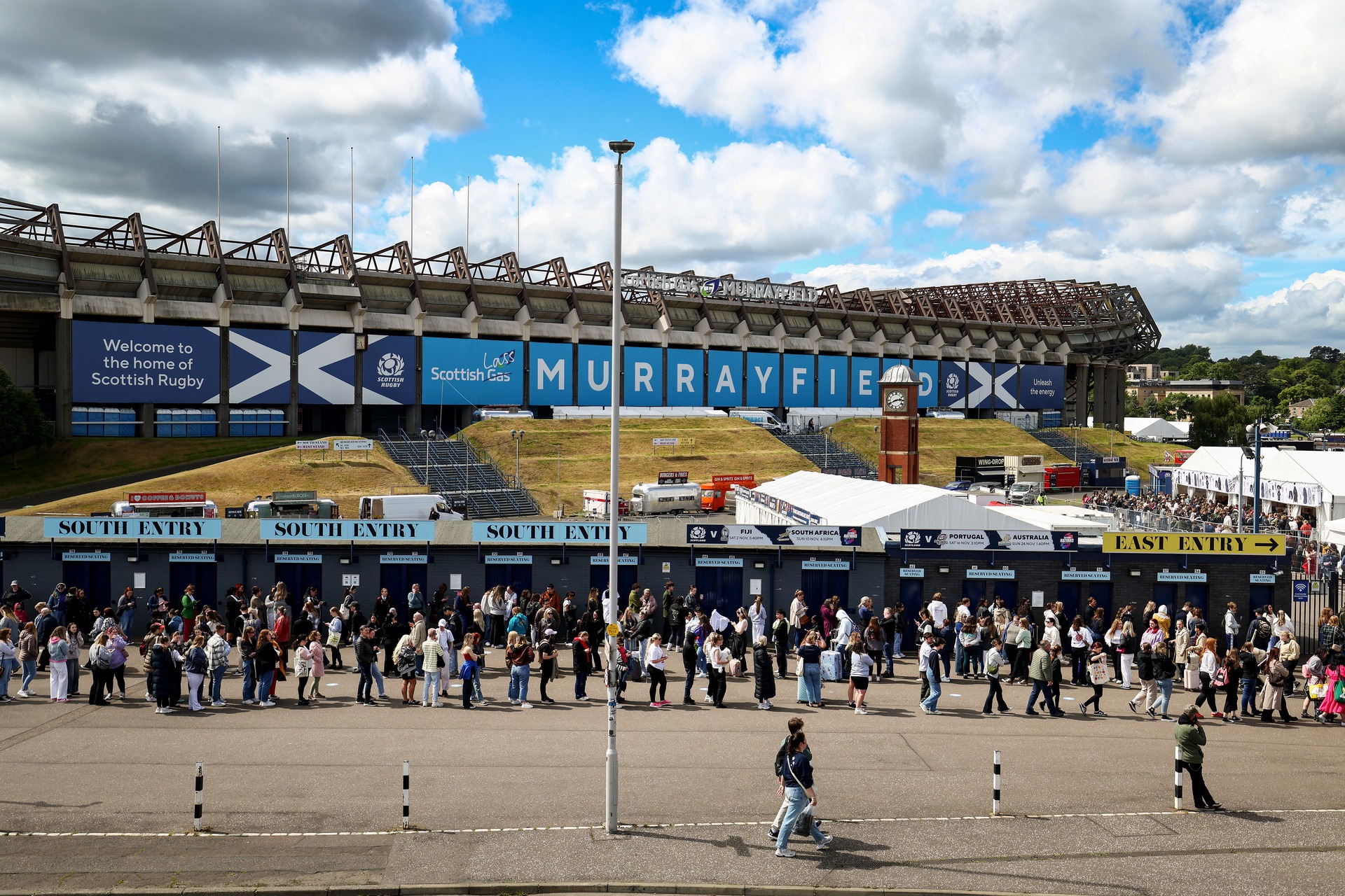 Taylor Swift fans queue outside Murrayfield stadium ahead of Friday's concert.