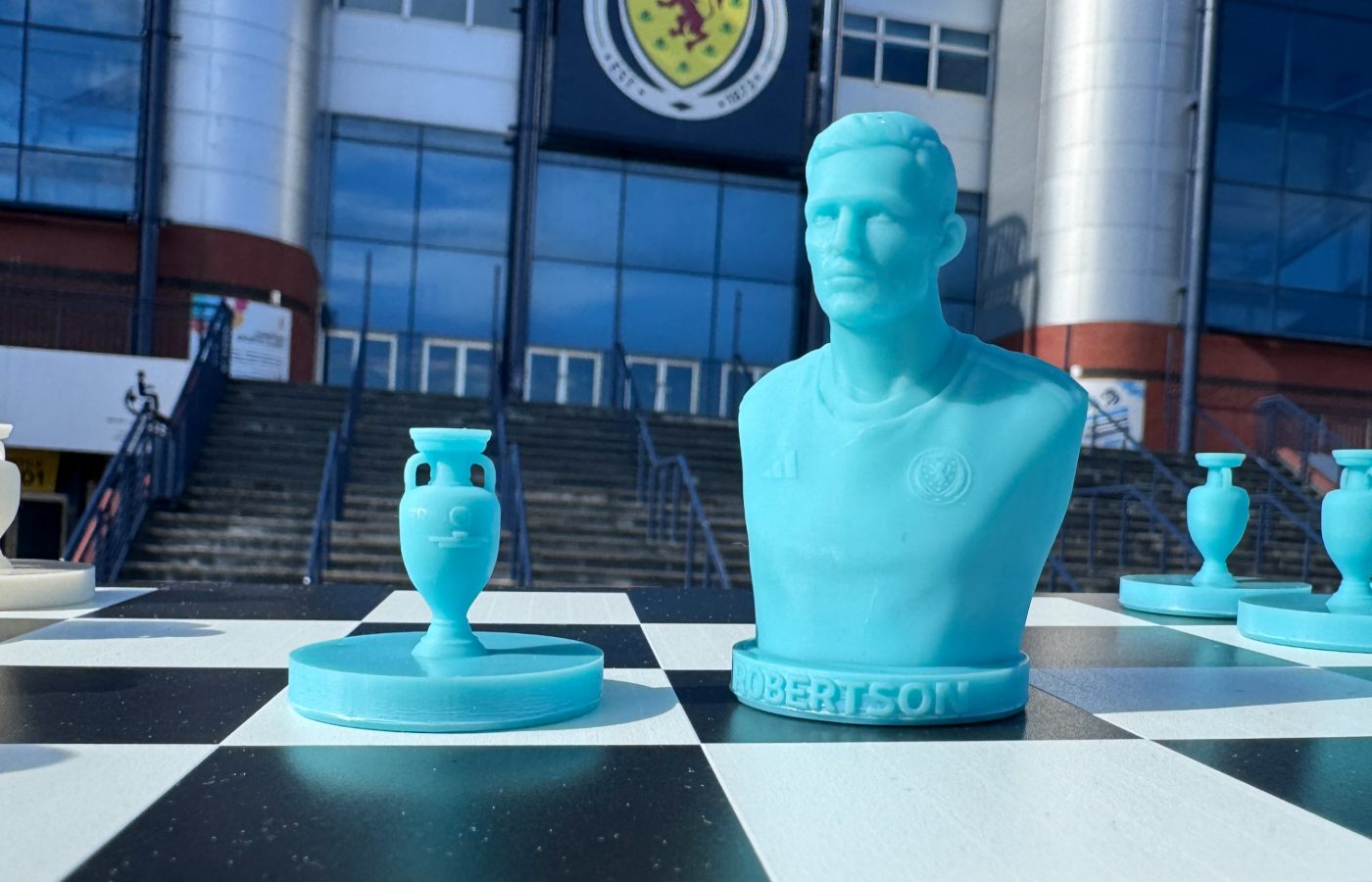 Scotland captain Andy Robertson in the 3D chess set.