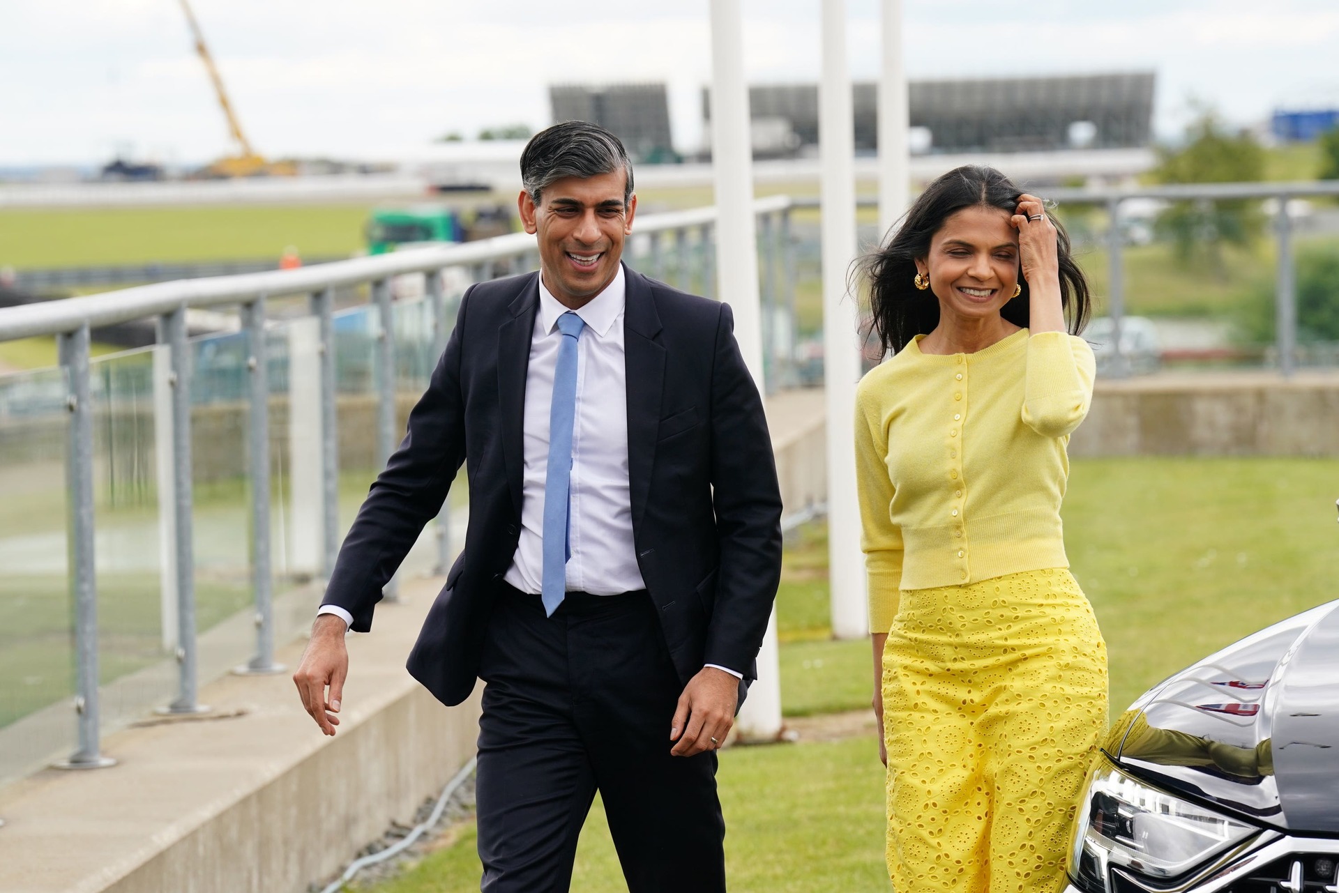 Prime Minister Rishi Sunak was joined by his wife Akshata Murty for the manifesto launch at Silverstone.