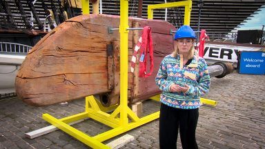 RRS Discovery restoration project reaches milestone with removal of rudder