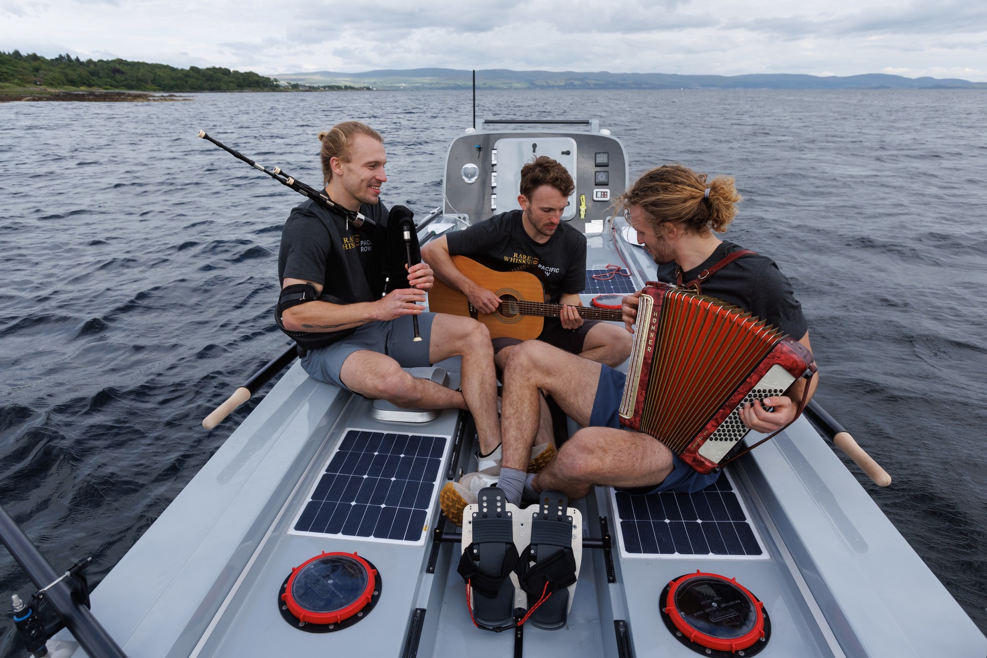 The Maclean brothers will be bringing their instruments on board their boat, which they will row across the Pacific Ocean. 