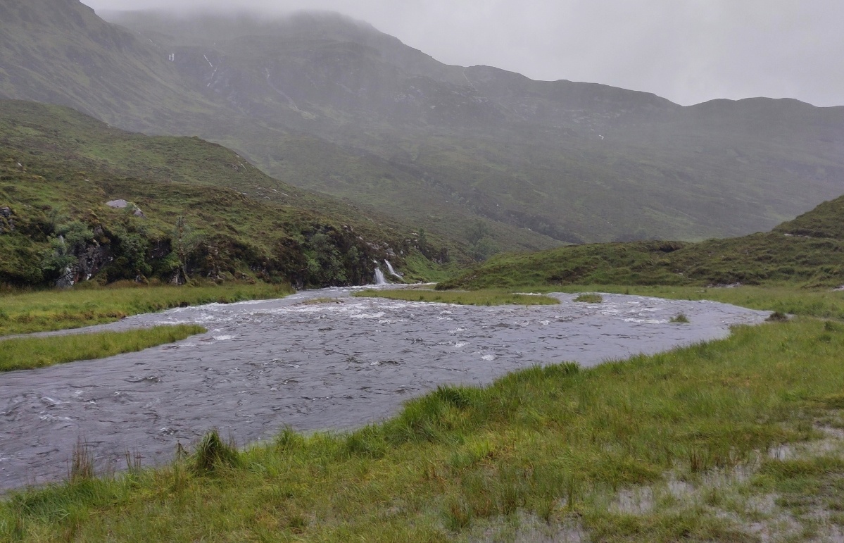 The river was raised high due to a high amount of recent rainfall.