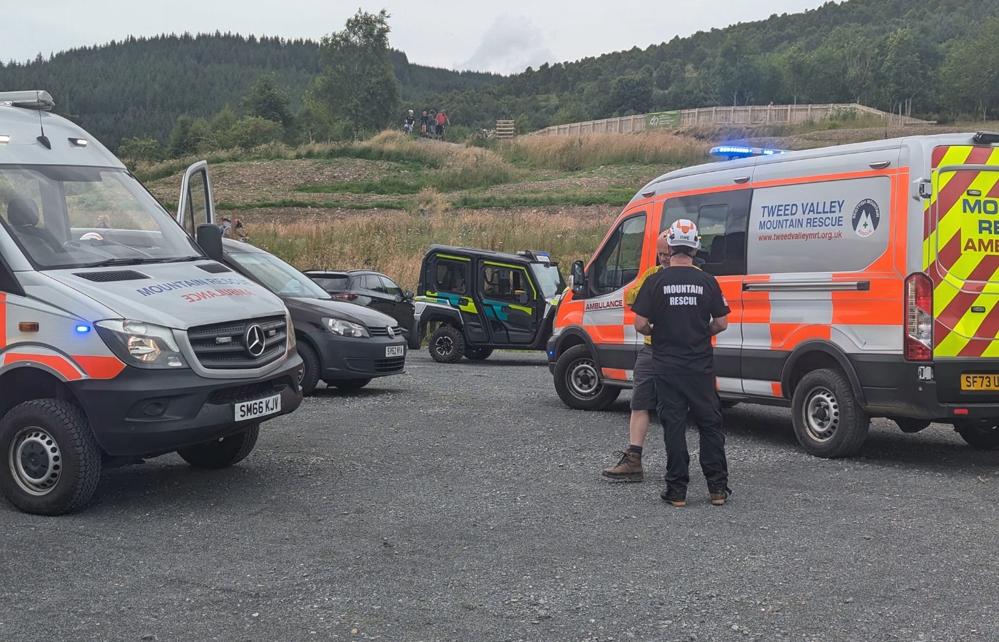 A mountain biker had to be airlifted to hospital after being 'badly injured' in a forest in the Borders.