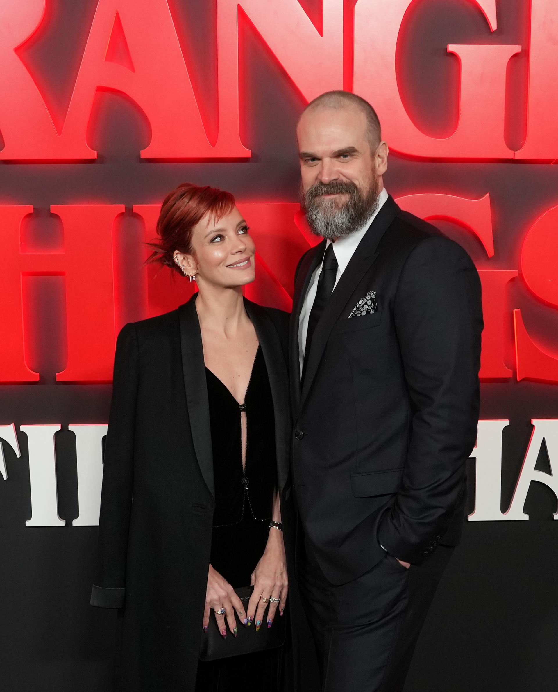 David Harbour and Lily Allen (Jeff Moore/PA) 